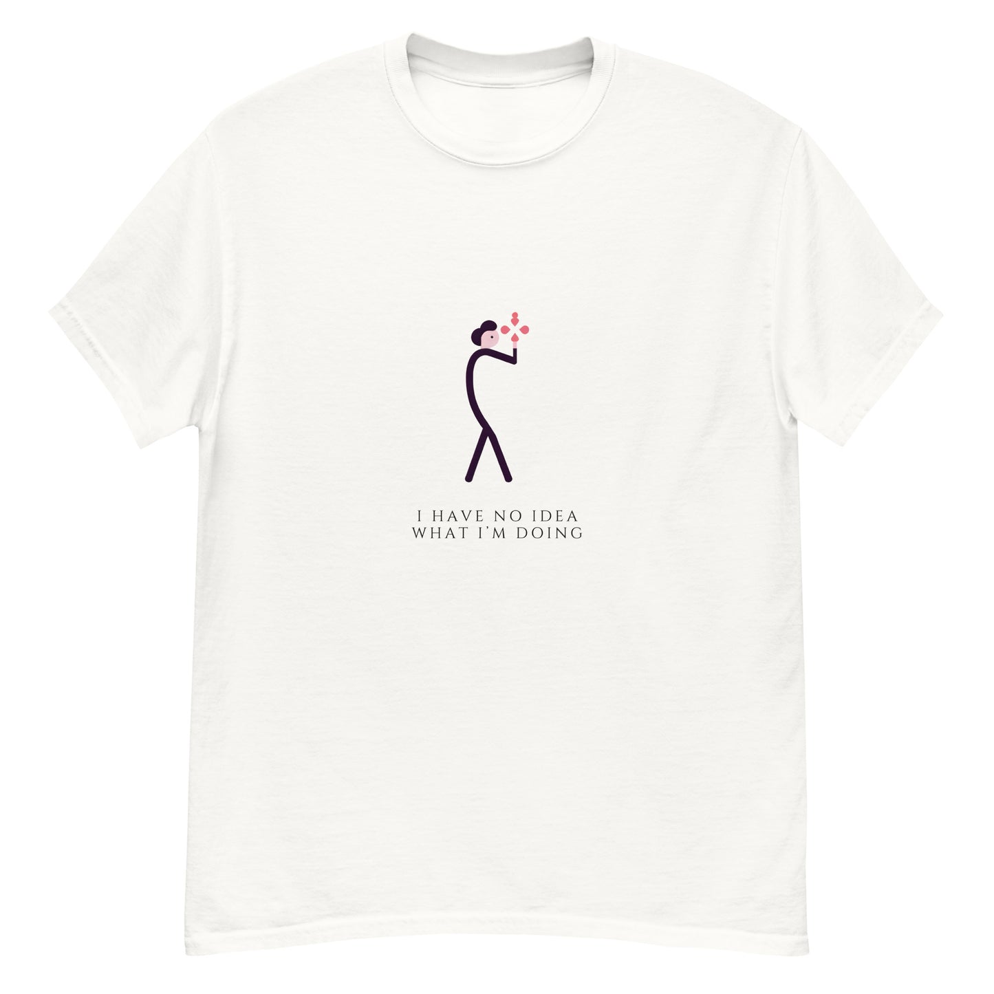No Idea minimalist text graphic on a white unisex t-shirt